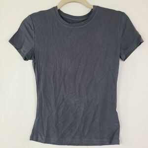 NEW Dwnval Women's Sz S Grey Sexy Basic T Shirt Top Sleeve Crewneck Slim Fit